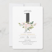 Invitation Blush Floral & Eucalyptus Fille 1er anniversaire (Devant)