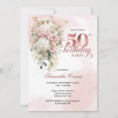 Invitation Blush Floral Eucalyptus Rose Gold 50th Birthday  (Devant)