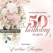 Invitation Blush Floral Eucalyptus Rose Gold 50th Birthday 