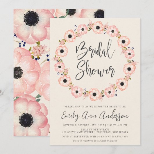 Invitation Blush Floral Frame Bridal Shower (Devant / Derrière)
