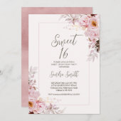 Invitation Blush Floral Frame Sweet 16 Anniversaire Invitatio (Devant / Derrière)