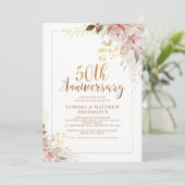 Invitation Blush Floral Gold Calligraphie 50e anniversaire (Debout devant)