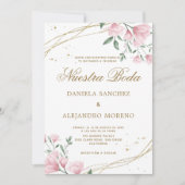 Invitation Blush Floral Gold Nuestra Boda Mariage espagnol (Devant)