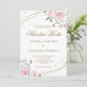 Invitation Blush Floral Gold Nuestra Boda Mariage espagnol (Debout devant)
