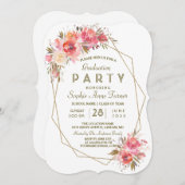 Invitation Blush Floral Gold Parties scintillant Frame Gradua (Devant / Derrière)