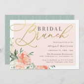 Invitation Blush Floral Gold Script Bridal Brunch (Devant / Derrière)