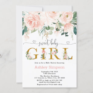 Invitation Blush Floral Gold Sweet Girl Baby shower