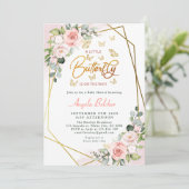 Invitation Blush Floral Gold Un petit Baby shower à papillon (Debout devant)
