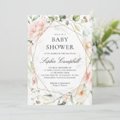 Invitation Blush Floral Green Girl Baby shower rustique (Debout devant)