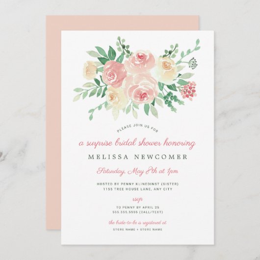 Invitation Blush Floral Greenery douche nuptiale 4196 (Devant / Derrière)