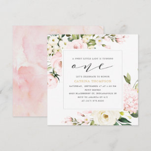 Invitation Blush Floral Greenery Fille 1er fête d'anniversair