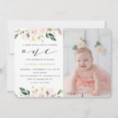 Invitation Blush Floral Greenery Girl 1er anniversaire Photo (Devant)