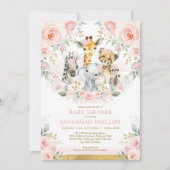 Invitation Blush Floral Jungle Safari Animaux Baby shower (Devant)
