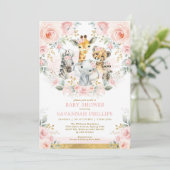 Invitation Blush Floral Jungle Safari Animaux Baby shower (Debout devant)