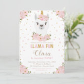 Invitation Blush Floral Llama Unicorn Anniversaire Llamacorn (Debout devant)