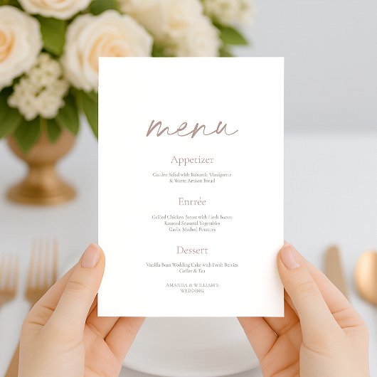 Invitation Blush Floral Minimalist Wedding Menu Card