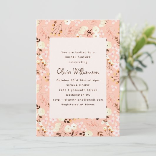 Invitation Blush Floral Modern Romantic Bridal Shower (Debout devant)
