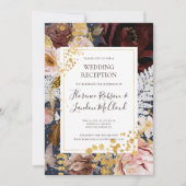 Invitation Blush Floral Moderne | Réception de Mariage Navy (Devant)