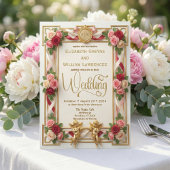 Invitation Blush Floral Monogramme Élégant en Faux Papier D'o