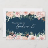 Invitation Blush Floral Navy Mariage Bridesmaid Proposition (Devant)