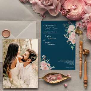 Invitation Blush Floral Navy Rien De Fantal Mariage Photo