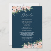 Invitation Blush Floral Navy Simple Monogramme Détails Mariag (Dos)