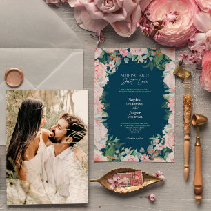 Invitation Blush Floral Navy Simple Nothing Fantastique Photo