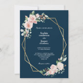Invitation Blush Floral Navy simple tout en un Mariage (Devant)