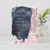 Invitation Blush Floral Navy Splash Gown 40th Birthday Party (Debout devant)