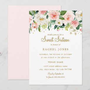 Invitation Blush Floral Or Rose Gold Sweet Sixteen