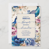Invitation Blush Floral Peacock Chinoiserie Fête des mariées (Devant)