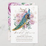 Invitation Blush Floral Peacock Chinoiserie Fête des mariées<br><div class="desc">Cet élégant design présente un chic oiseau paon aux pivoines vintages. Personnalisez l'invitation avec vos détails et si vous voulez réorganiser le style et le placement du texte,  veuillez appuyer sur le bouton "Cliquez pour customiser plus loin".</div>