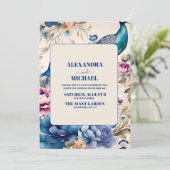Invitation Blush Floral Peacock Chinoiserie Mariage (Debout devant)