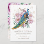 Invitation Blush Floral Peacock Chinoiserie Mariage<br><div class="desc">Cet élégant design présente un chic oiseau paon aux pivoines vintages. Personnalisez l'invitation avec vos détails et si vous voulez réorganiser le style et le placement du texte,  veuillez appuyer sur le bouton "Cliquez pour customiser plus loin".</div>