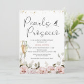 Invitation Blush Floral Pearls Prosecco QR Code Fête des mari (Debout devant)