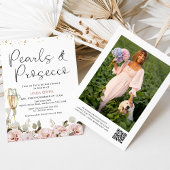 Invitation Blush Floral Pearls Prosecco QR Code Fête des mari