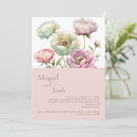 Invitation Blush Floral Peonies (Debout devant)