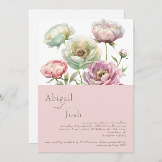 Invitation Blush Floral Peonies (Devant / Derrière)