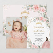 Invitation Blush Floral Princess Cincoañera 5 Anniversaire Ph (Devant / Derrière)