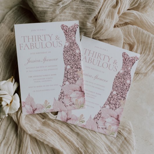 Invitation Blush Floral & Robe 30e fête d'anniversaire
