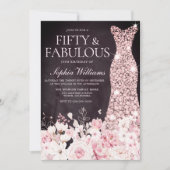 Invitation Blush Floral & Robe Bourgogne 50e fête d'anniversa (Devant)