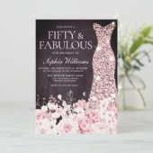 Invitation Blush Floral & Robe Bourgogne 50e fête d'anniversa (Debout devant)