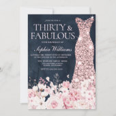Invitation Blush Floral & Robe Marine 30e fête d'anniversaire (Devant)
