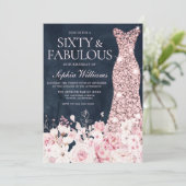 Invitation Blush Floral & Robe Navy 60e fête d'anniversaire (Debout devant)