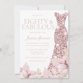 Invitation Blush Floral & Robe Parties scintillant 80e fête d (Devant)