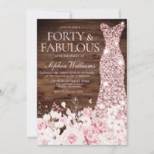 Invitation Blush Floral & Robe Rustique 40e fête d'anniversai (Devant)