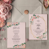 Invitation Blush Floral Rose Simple Monogramme Détails Mariag