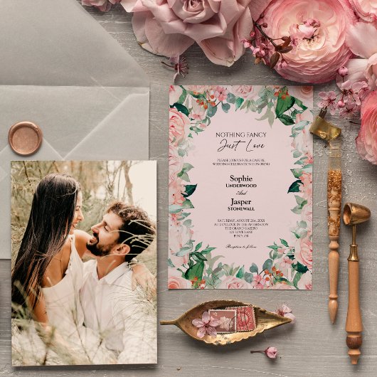 Invitation Blush Floral Rose Simple Rien De Fantastique Photo