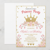 Invitation Blush Floral Royal Crown Princess Anniversaire (Devant / Derrière)