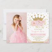 Invitation Blush Floral Royal Crown Princess Anniversaire (Devant)
